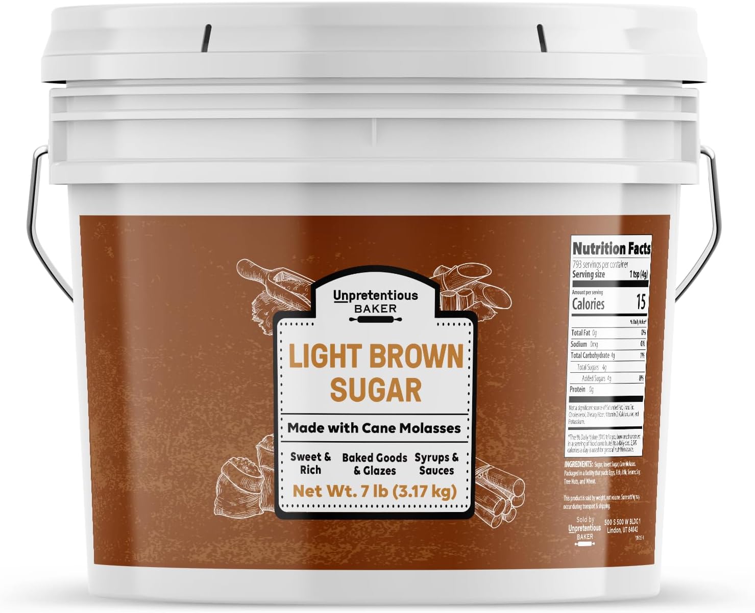 Unpretentious Light Brown Sugar, 1 Gallon, Made With Cane Molasses, Perfect For Desserts, Meat & Fruit (112 Ounce)