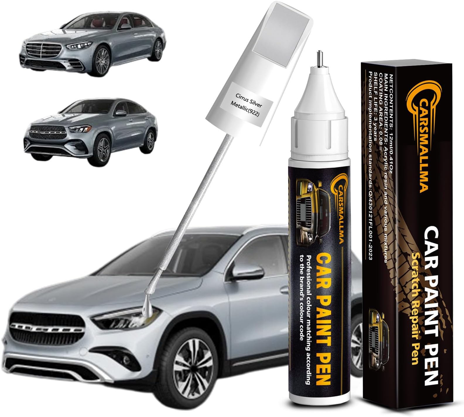 Car Touch Up Paint(922 Cirrus Silver Metallic) for Mercedes-Benz, Color Accurate Car Scratch Repair Remover Pen,Auto Paint Quick and Easy to fix vehicle Chips and Nicks Scuff