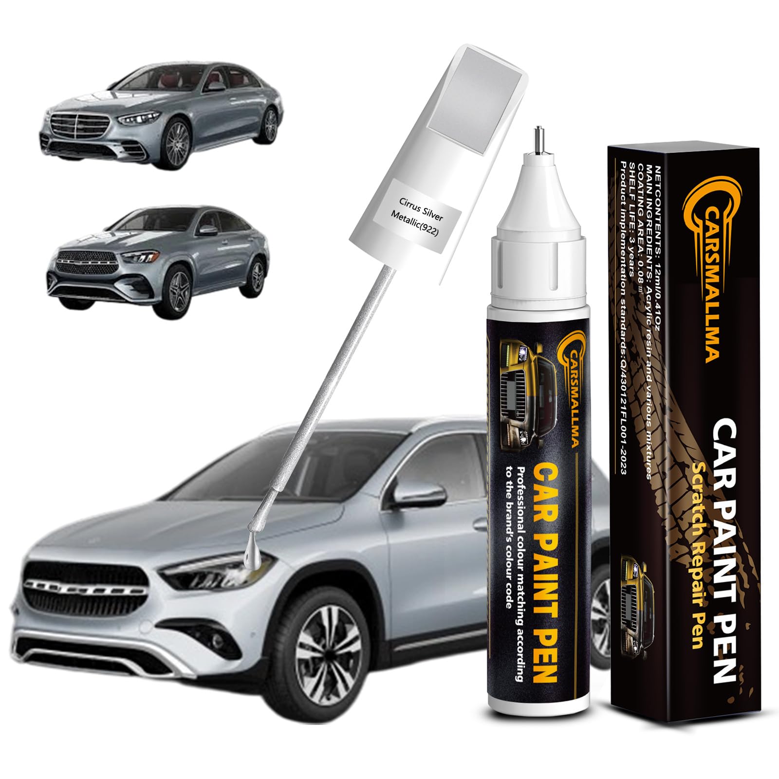 Car Touch Up Paint(922 Cirrus Silver Metallic) for Mercedes-Benz, Color Accurate Car Scratch Repair Remover Pen,Auto Paint Quick and Easy to fix vehicle Chips and Nicks Scuff
