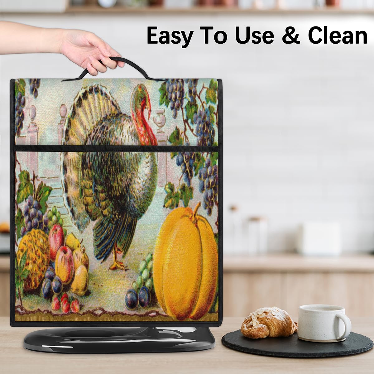 Kitchen Aid Mixer Cover Retro Thanksgiving Fall Stand Mixer Cover Fits All Tilt Head & Bowl Lift Models 6-8 Quart Dust Cover with Pockets for Coffee Maker Toaster