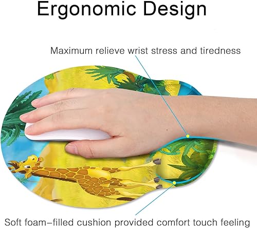 Miniatura 5 de Alfombrilla de mouse ergonómica con soporte para muñeca, animales salvajes verdes, jirafa, base de goma antideslizante, alfombrilla de mouse para el