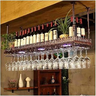 YJPDPHJJ Upside down wine rack, simple style iron hanging wine glass rack, ceiling decoration rack, suitable for bars, restaurants, kitchens (Color : Bronze, Size : 100 * 35cm)