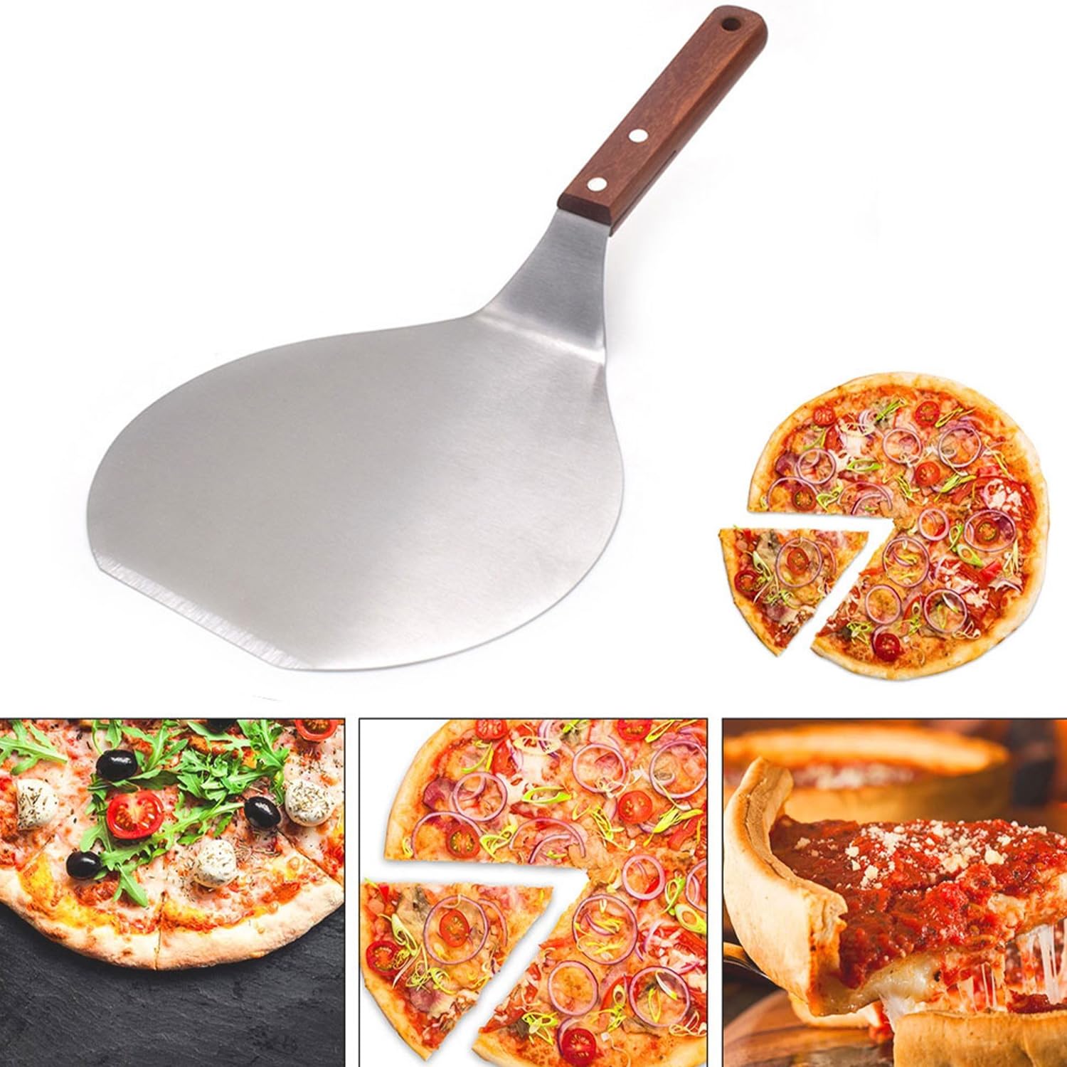 Pala Pizza Pala for pizza de acero inoxidable, pala for redonda metal, espátula for con mango madera, bandeja transferencia for levantar pasteles, for