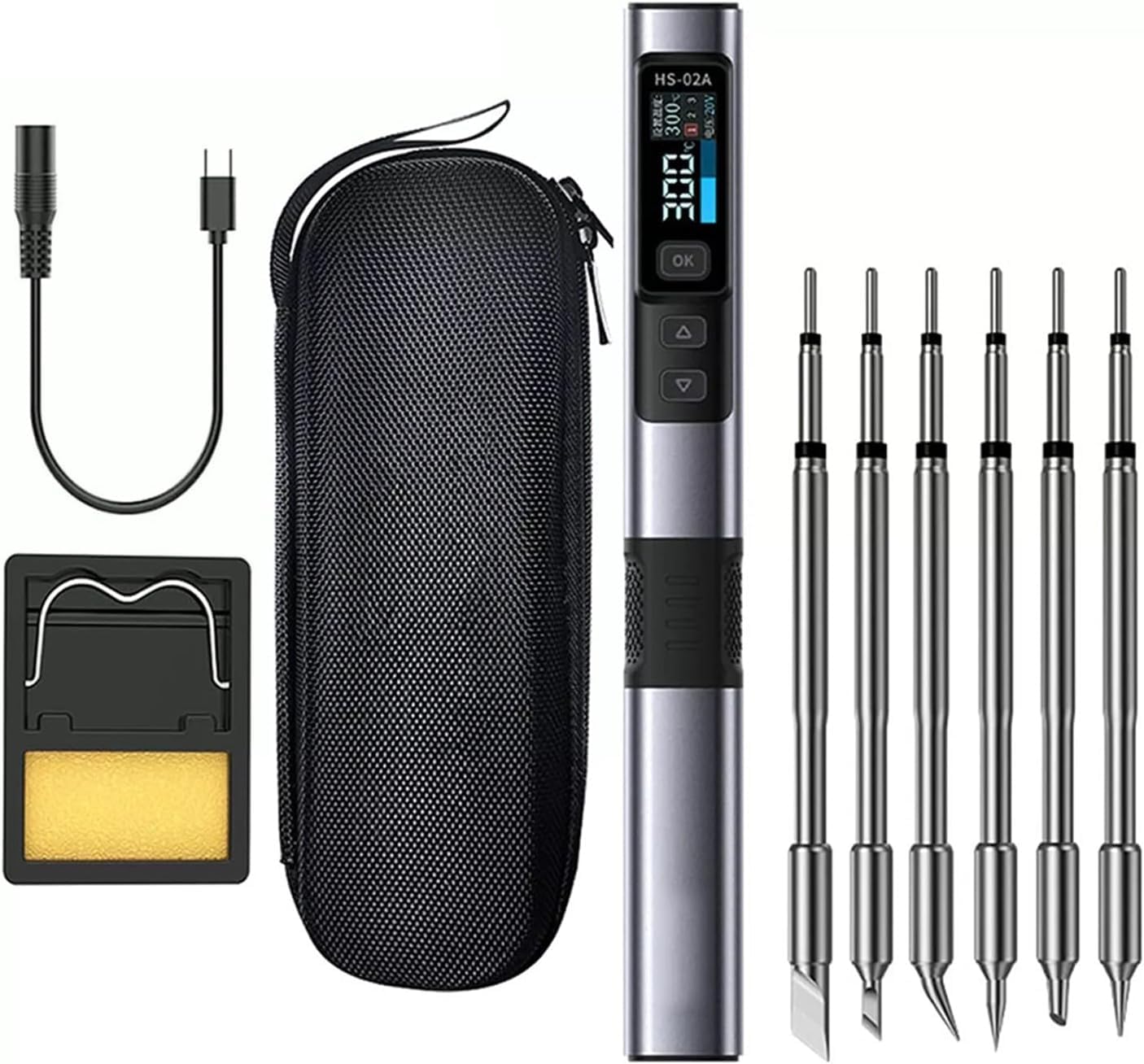 USB Soldering Iron,Smart Soldering Iron Kit 100W DC 9–24V Mini Soldering Iron with PD/QC/DC Power Supply (9–20V) Rapid Heating 6 Soldering Tips for Precision Electronics Repairs HS-02A