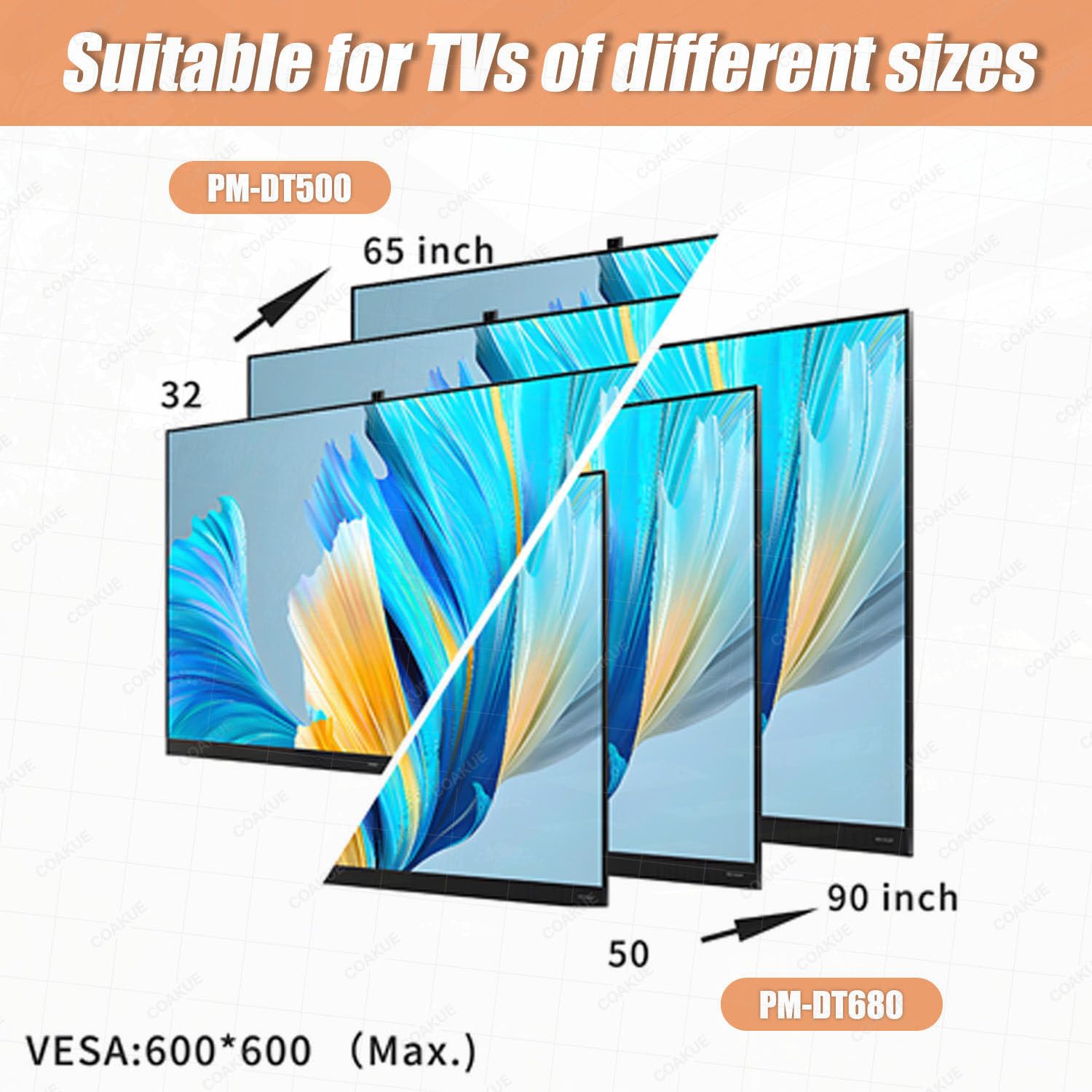 Supporto TV a Scomparsa, motorizzato, per TV e Monitor, Ribaltabile da 0 a 75°, con Telecomando e Interruttore, per Uso Domestico e Commerciale. 50to90InchTVs
