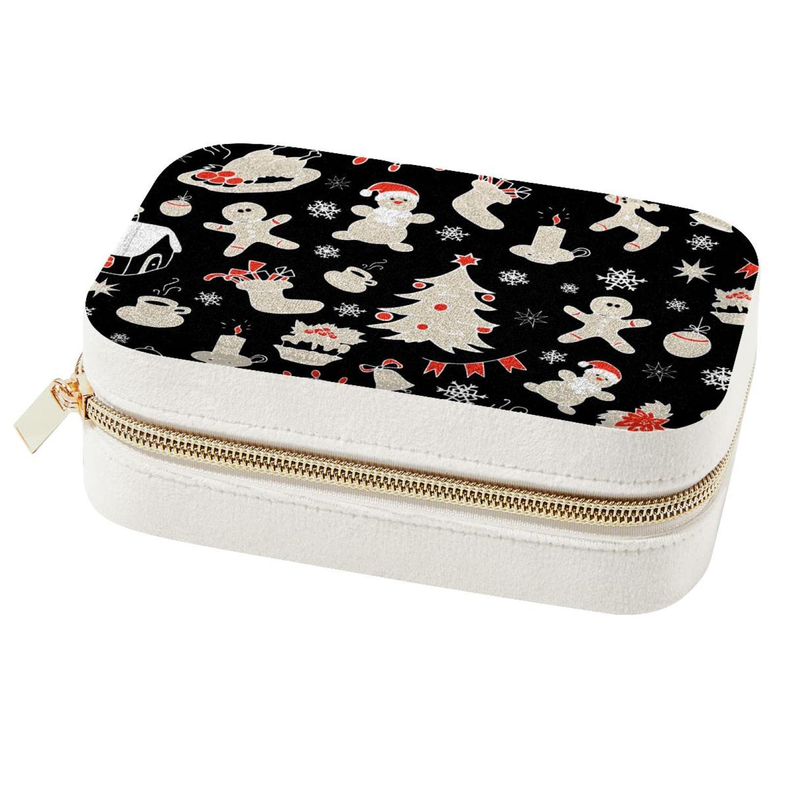 Boîte à bijoux de voyage Merry Christmas en cuir de qualité pour femmes