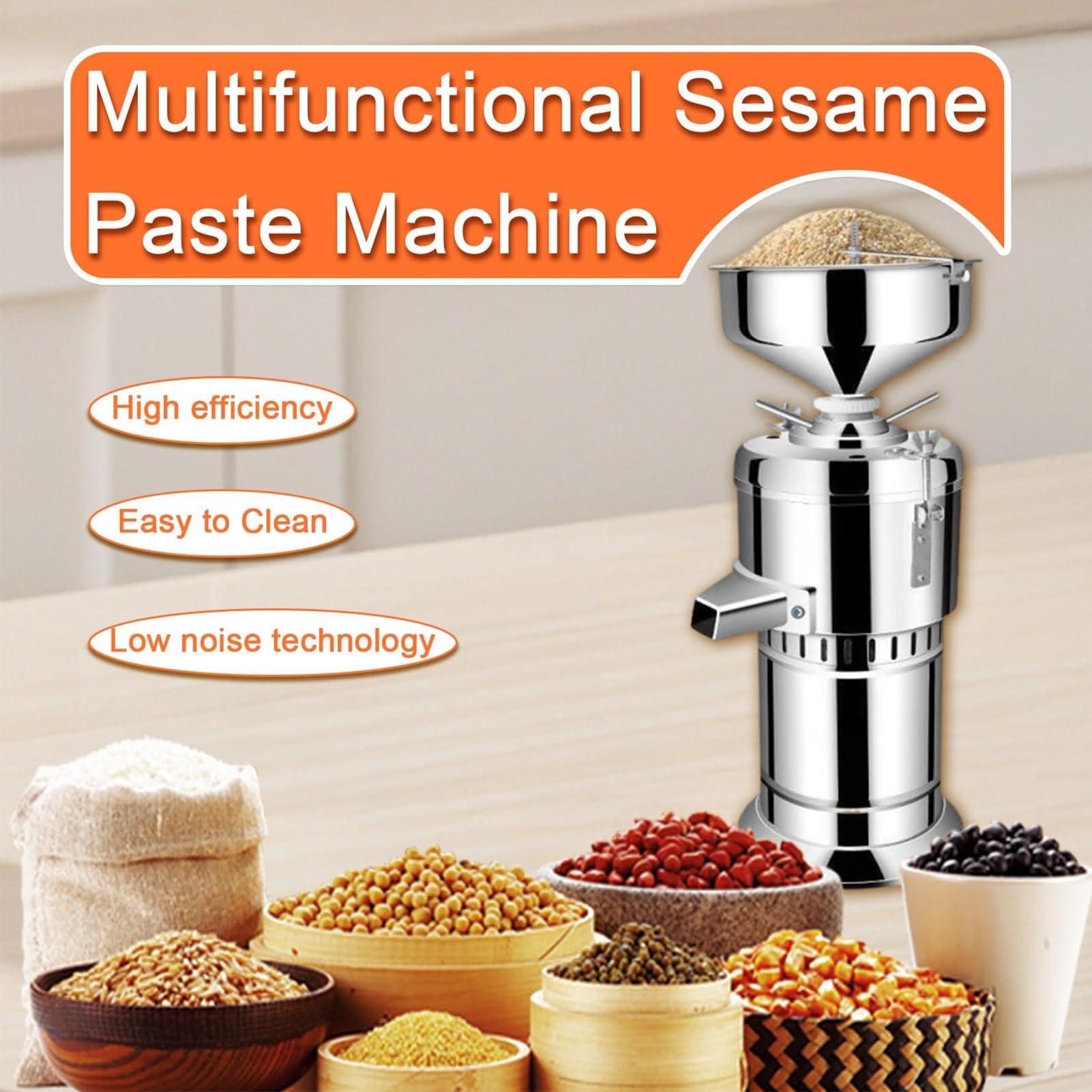 Maszynka do masła orzechowego, wielofunkcyjny młynek do orzechów i pasta sezamowa, moc 15 kg/h, ciche mielenie do orzechów ziemnych, migdałów, nerkowca