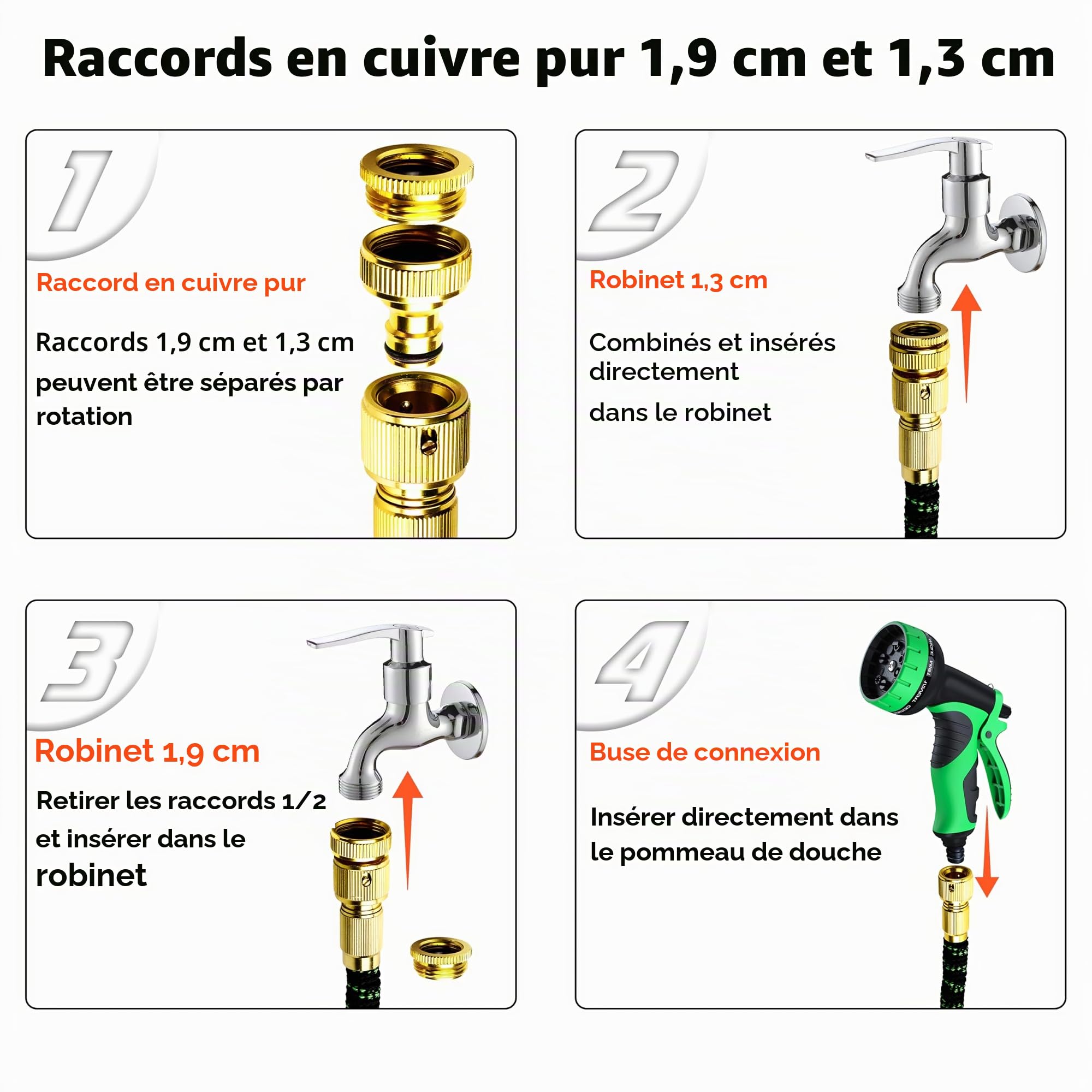 Tuyau d’Arrosage Extensible 30m avec 10 Modes de Jet - Raccords Universels pour Robinets 1/2" & 3/4" | Conception Antifuite pour Jardin, Lavage Voiture et Arrosage Plantes