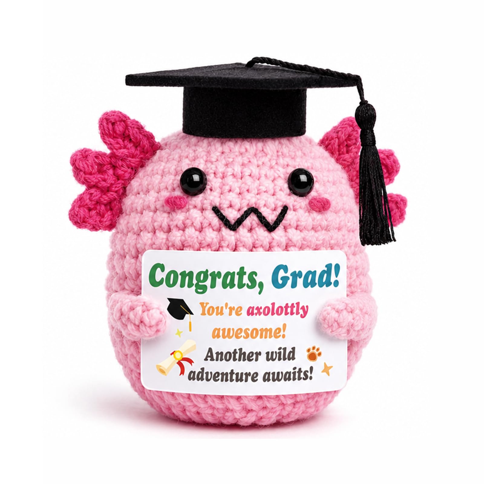 Tastetreasure Handmade Crochet Axolotl Graduation Keepsake with Grad Cap and Message Sign, Class of 2026 Desk Ornament, Graduation Gift for Adults, Friends, Coworkers and Graduates — image 1