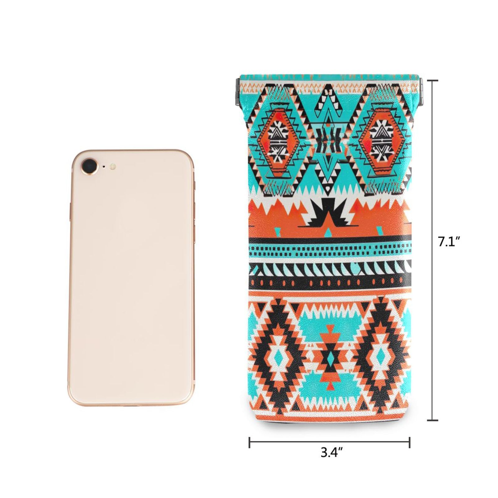 FLildon Aztec Navajo Eyeglasses Pouch Squeeze Top Sunglasses Case Soft PU Leather Eyeglass Bag for Men Women