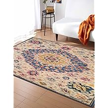 Retro Turkish Tradition Flower Rectangle Area Rug Indoor Floor Rug, Medieval Ethnic Pattern Non-Skid Carpet for Bedroom Play Room Porch Living Room, 2'x3'