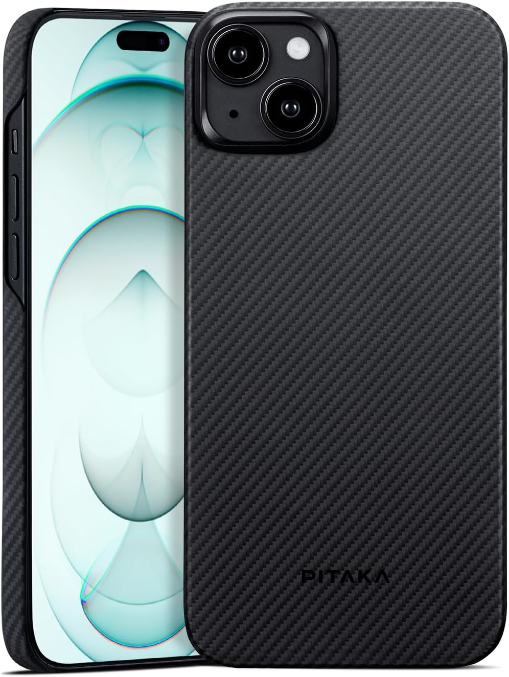 pitaka Case for iPhone 15 Compatible with MagSafe, Slim & Light iPhone 15 Case 6.1-inch with a Case-Less Touch Feeling, 600D Aramid Fiber Made [MagEZ Case 4 - Black/Grey(Twill)]