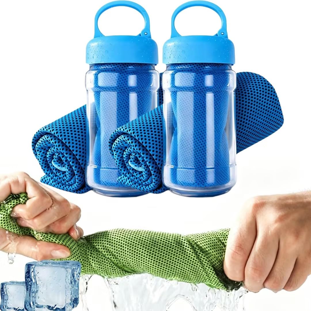 Cooling Towel for Hot Weather,Ice Cool Microfibre Towel for Neck,Ice Towel Bottle,Cooling Cloths for Hot Weather,Durable Polyester,Quick Dry Mesh,Soft to Touch 80x30 Cm,For Men & Women (2Blue)