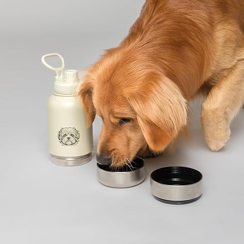 Miniatura 3 de Botella de agua portátil para perros  Dispensador de viaje de acero inoxidable de 32 onzas sin derrames con cuenco integrado, comedor aislado para