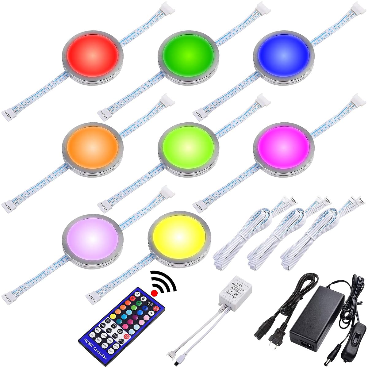Lvyinyin RGBWW Curio Cabinet Display Light Kit Under Above LED Pucks Red Green