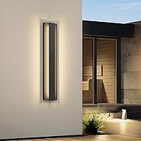 LamQee 23.6" Matte Black Modern LED Outdoor Wall Sconce - 24W 3000K Warm White IP44 Light for Porch Garage Patio Door