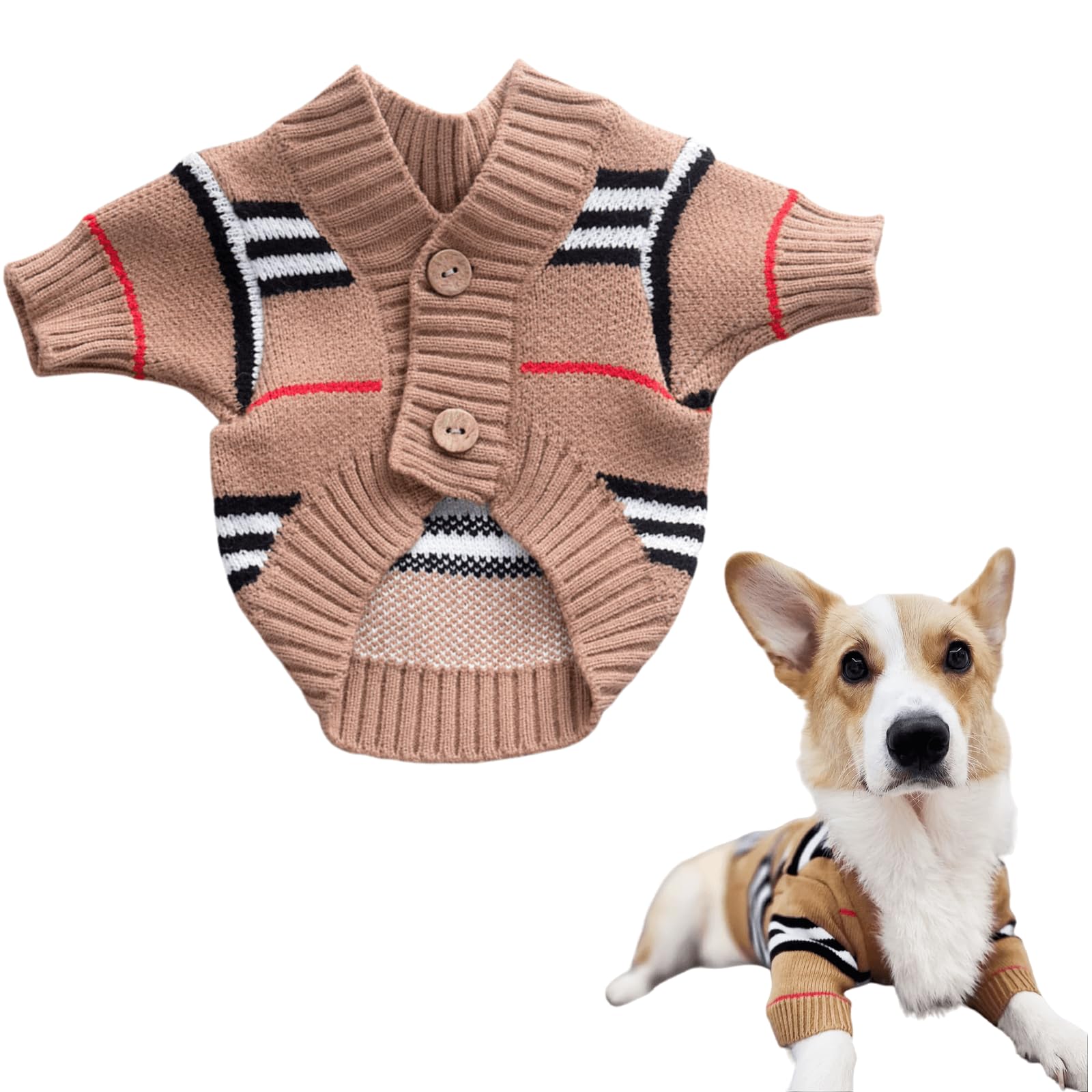 Cute Knitted Cat Sweaters Warm Striped Dog Apparel Thickened Winter Kitten Sweaters for Indoor Cats and Small Dogs (Stripe 1,M (3.3-5.5lbs))
