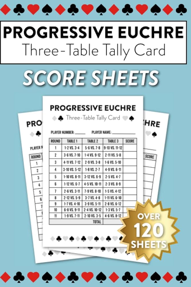 Progressive Euchre Three Table Tally Card Score Sheets: Over 120 Sheets For 3 Table Progressive Euchre Game: Publishing, Score Sheetz: Amazon.com: Books progressive-euchre-three-table-tally-card-score-sheets-over-120-sheets-for-3-table-progressive-euchre-game-publishing-score-sheetz-amazon-com-books