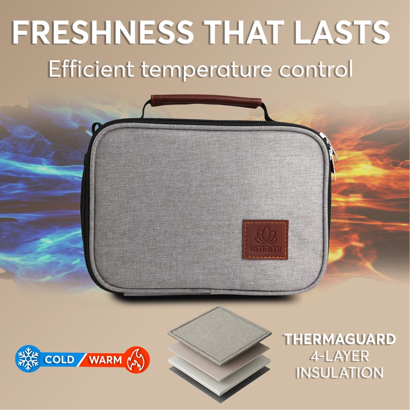 Umami Adult Lunch Box for Women/Men, Small Insulated Bag, Perfect Capacity, Reusable & Easy to Clean Office Lunch Bag for Women/Men, Practical Cooler Tote, Gray - Image 3