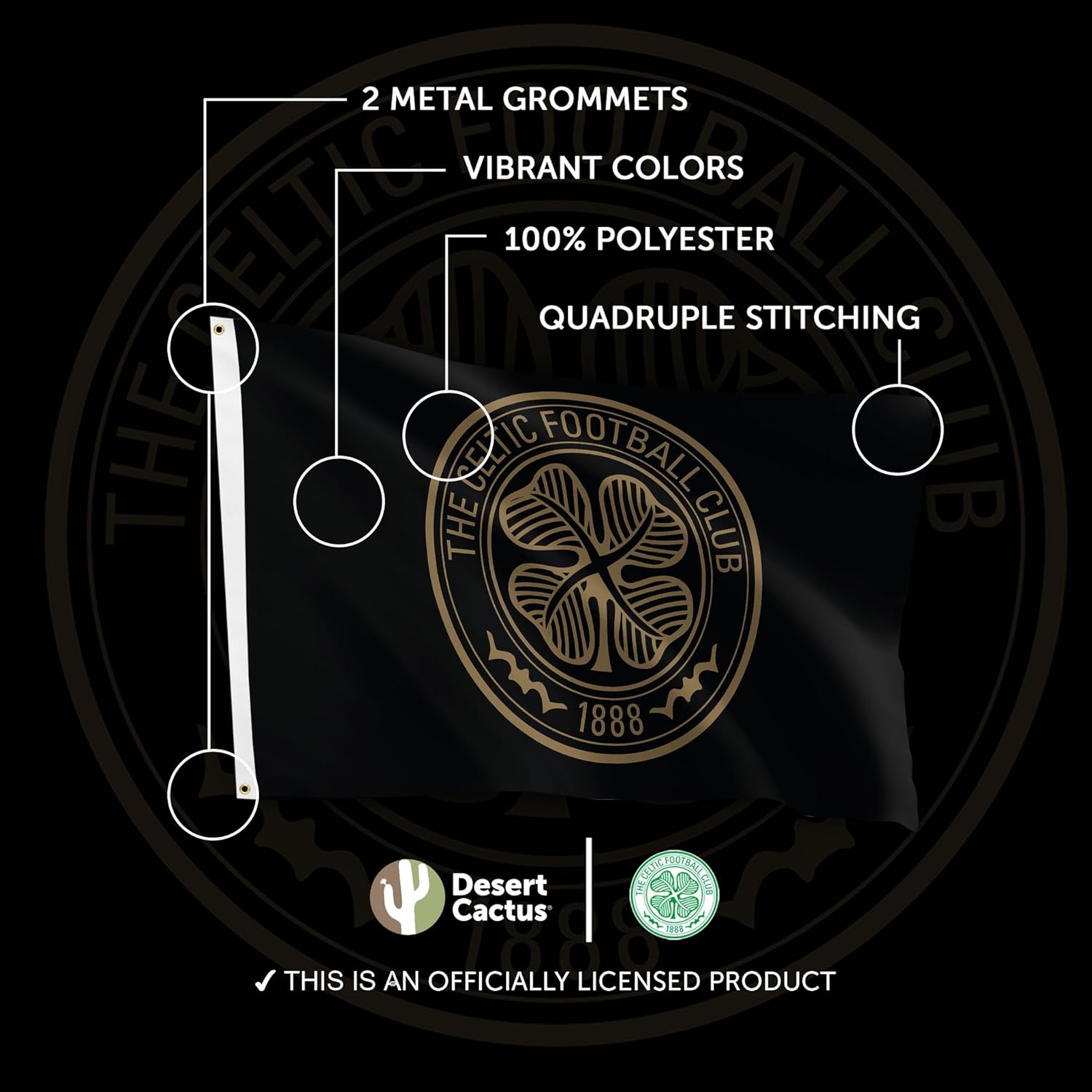 Desert Cactus Celtic FC Flag Scottish Bhoys Celts Football Club Soccer 100% Polyester Indoor Outdoor 3x5 feet Flags (Flag F) - Image 4