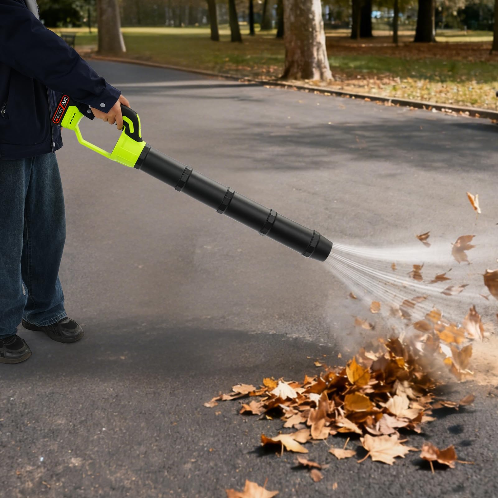 Soplador de hojas con batería, 30.000 rpm, soplador de hojas eléctrico manual con pantalla digital, 52 m/s, inalámbrico, portátil, quitanieves para aceras, porches, coches, balcones (verde, negro)
