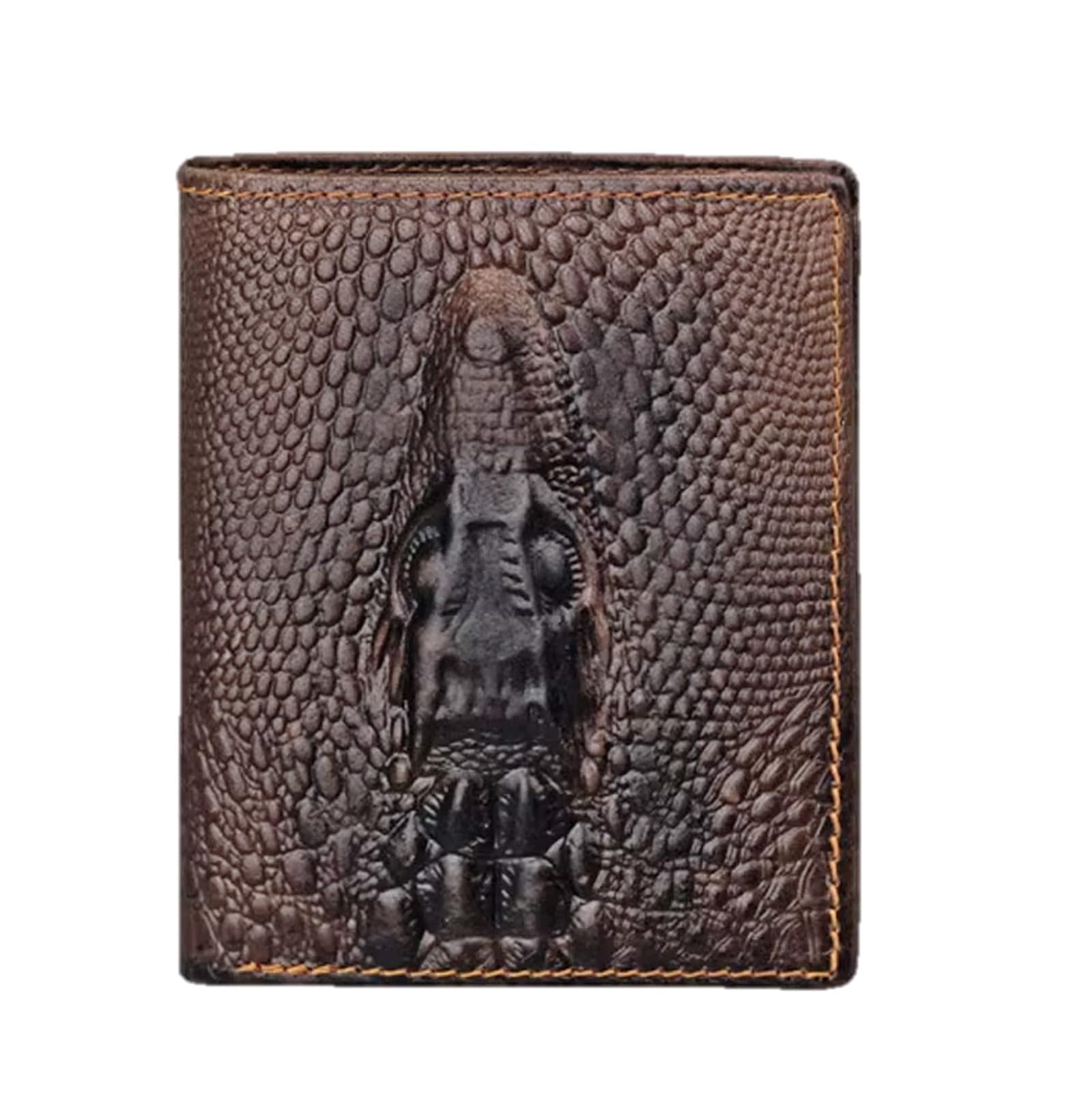 Genuine Real Leather Short Bifold Wallet for Men, RFID Blocking 3D Animal Print Retro Vintage Embossed Clutch Purse. Vertical Crocodile Head Coffee Vertical Crocodile Head- Coffee B2 Vertical