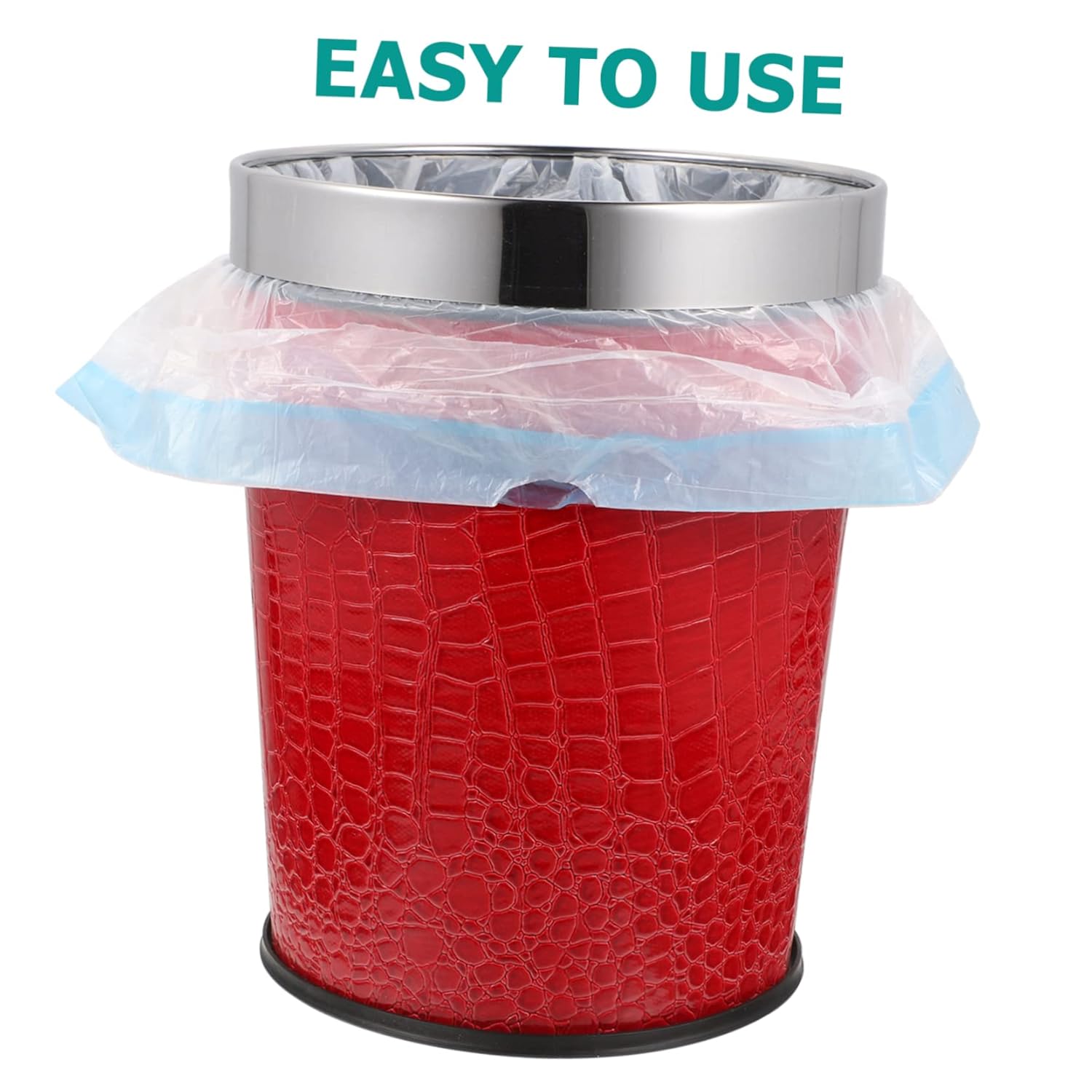 Red Plastic Trash Can with Leather, 1.0 Liters, for Office and Home