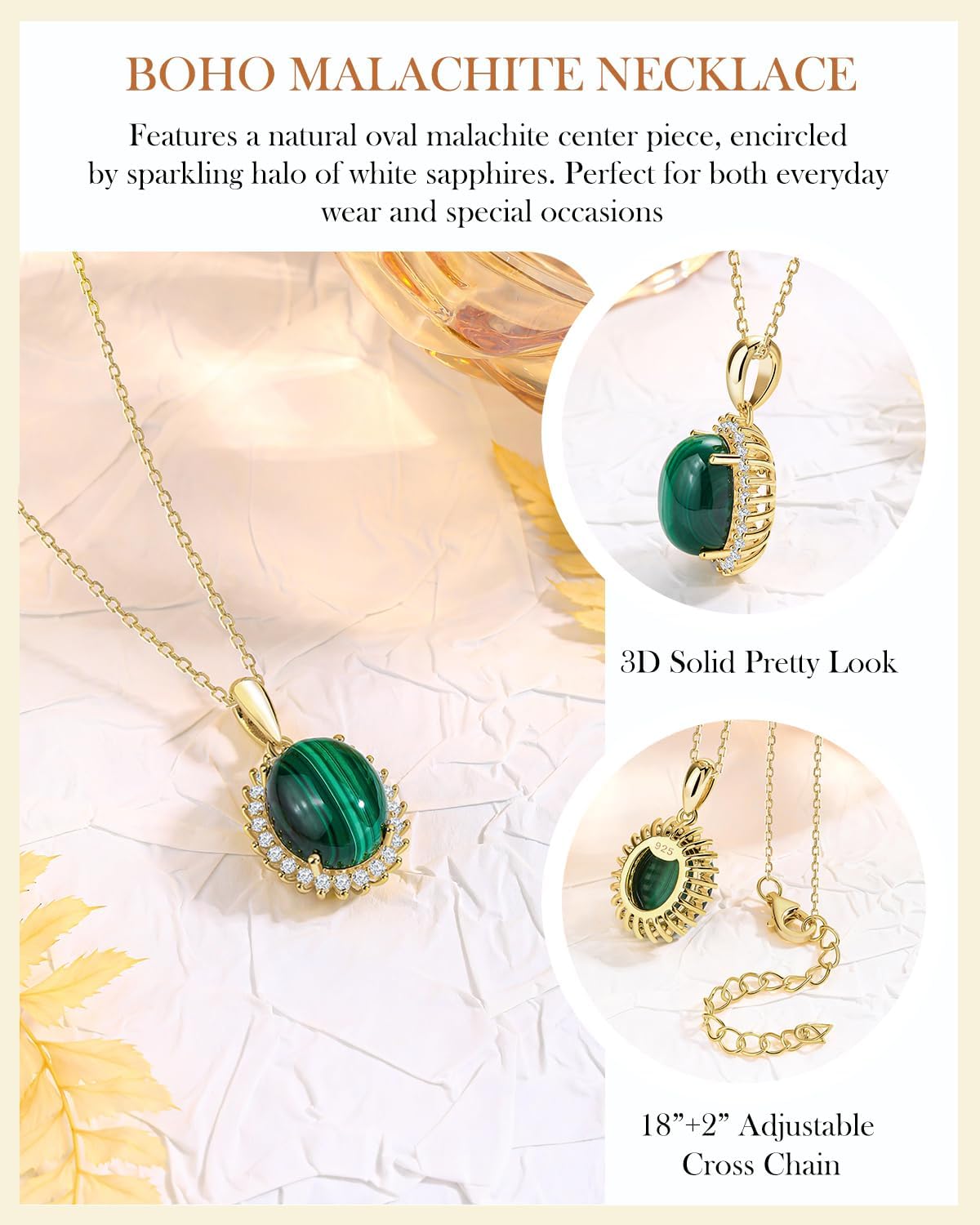 AIBAO 3-8 Carat Natural Turquoise/Malachite Pendant Necklaces for Women Sterling Silver Oval Gemstone Halo Necklace with Adjustable Paperclip Chain Birthday Christmas Jewelry Gift - Image 5