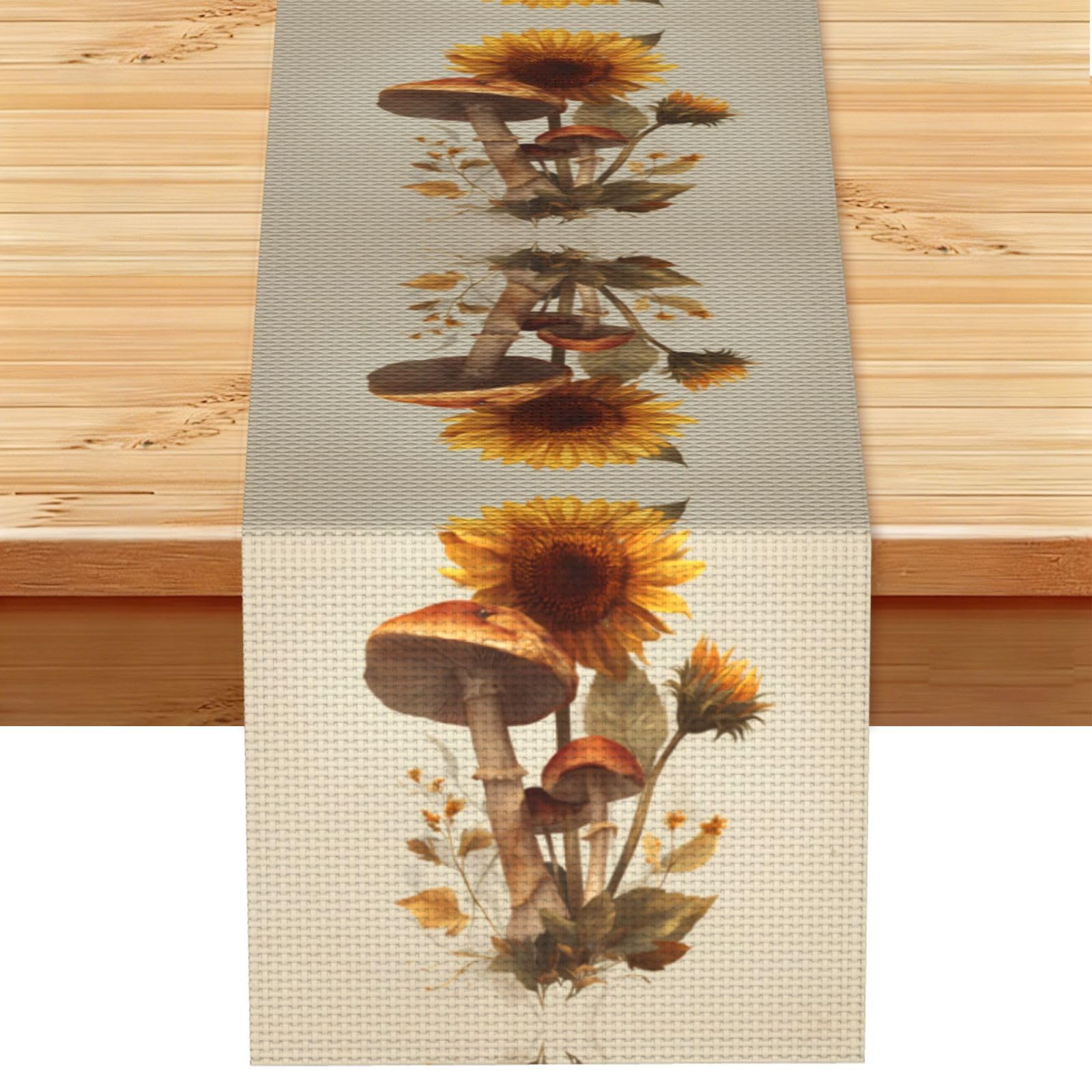 Sunflower Mushrooms Linen Feel Table Runner Wedding Party Home Decoration