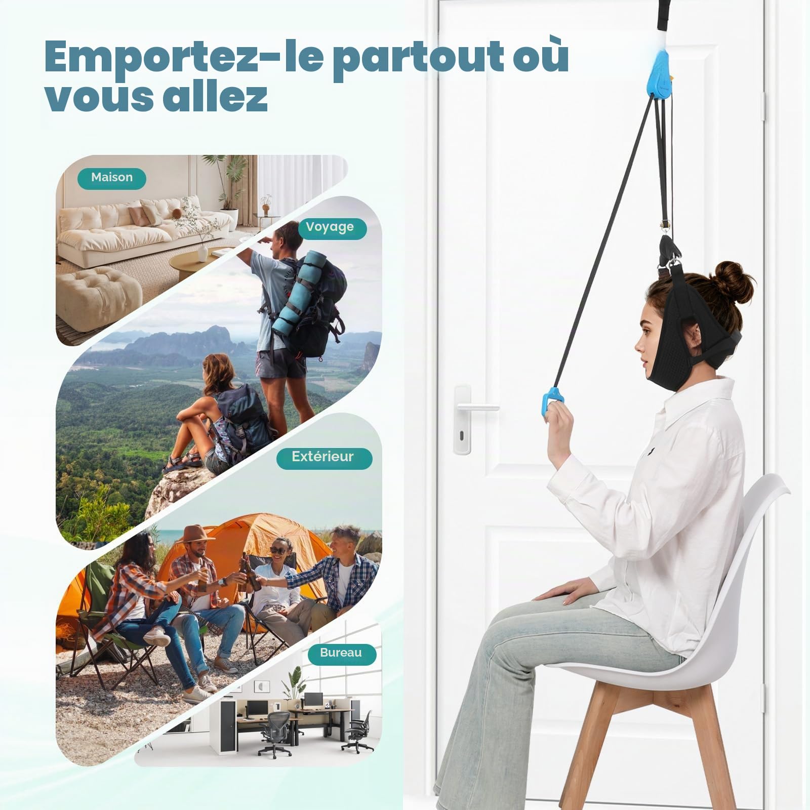 Appareil de traction cervicale, support de nuque portable sur la porte pour soulager les douleurs cervicales, soutien de la nuque pour soulager la colonne vertébrale
