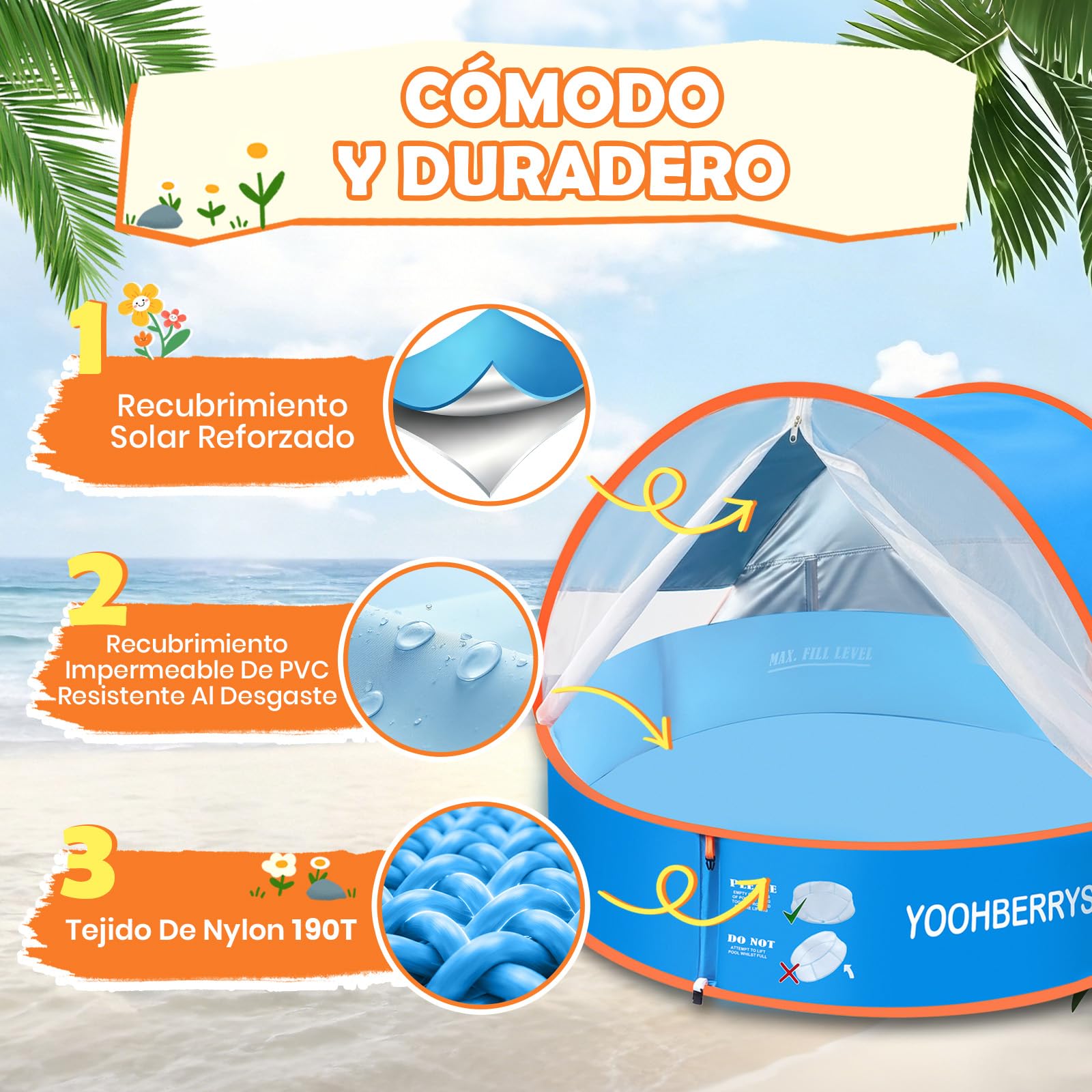 YOOHBERRYS Piscina para Bebé Pop Up 4 en 1, Piscina de Bolas Bebe, Tienda Playa Bebe con Protección UV SPF 50+, Piscina Plegable Bebe con Mosquitera, Tienda de Campaña para Picnic, Jardín, Playa