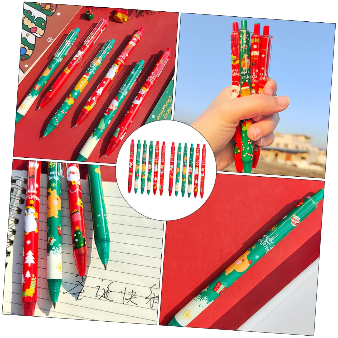 Lot de 12 Stylos à Bille de Noël à Encre Gel Noire 0,5 Mm, Plastique, Écriture Fluide et Facile, Papeterie Adorable pour Étudiants et Fêtes de Noël Plusieurs styles