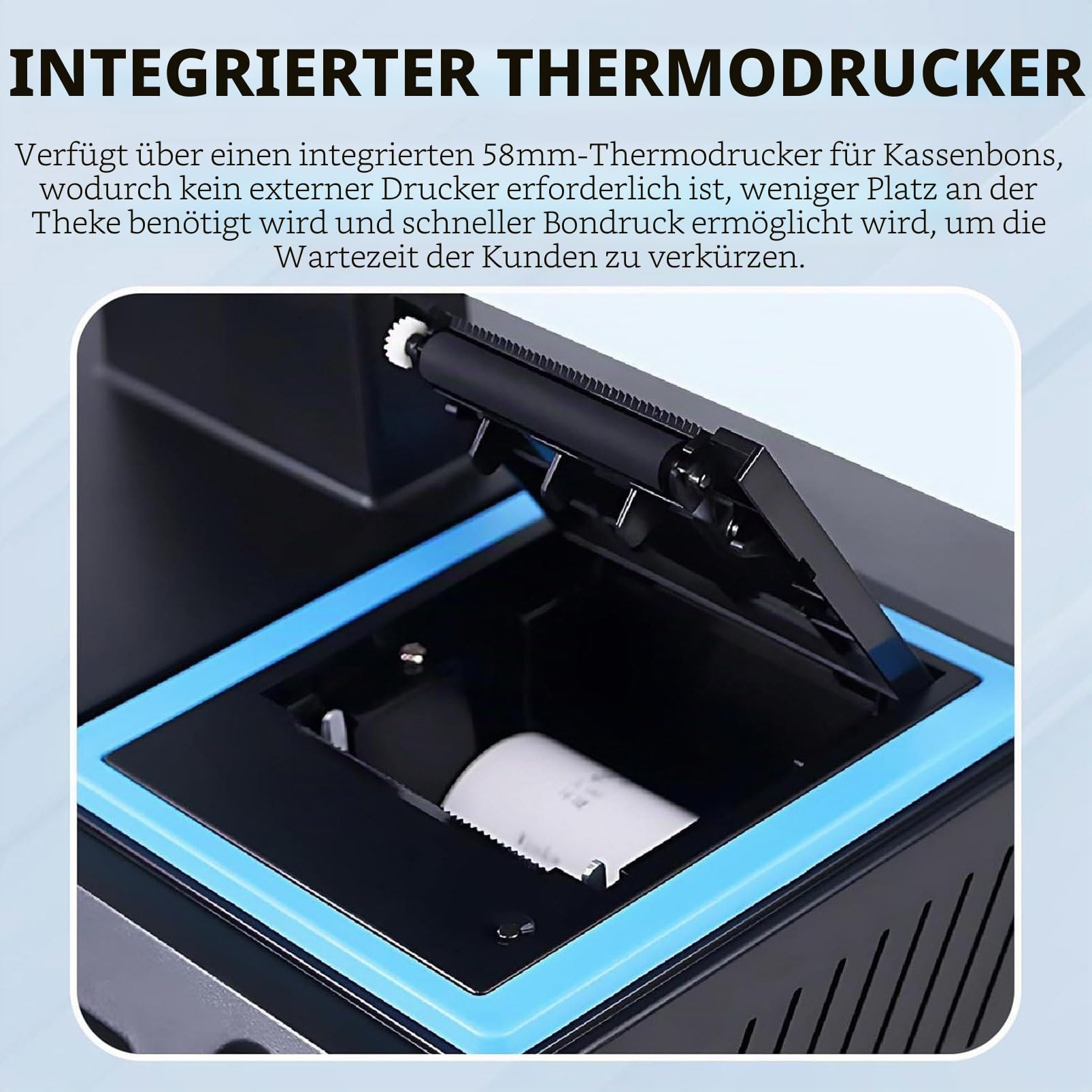 14-Zoll-All-in-One-Kassensystem, POS-Kasse mit Touchscreen, Verstellbarer Winkel, Eingebaut 58-mm-Drucker, 4 GB RAM, 64 GB SSD, Smarte Kasse für Kleine Unternehmen und Restaurants Blue