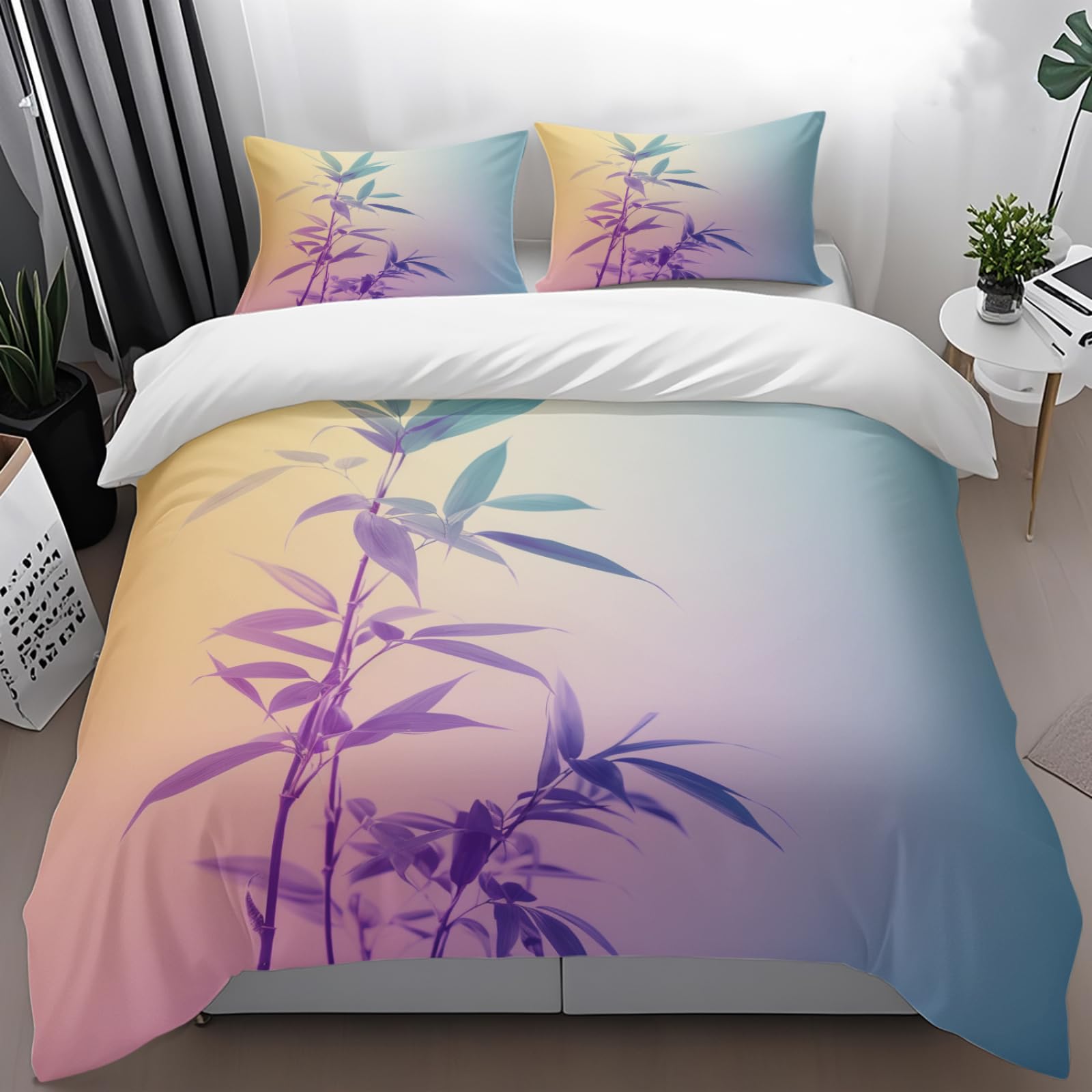 Housse couette 260x240 fermeture glissière parure lit 240x260 microfibre orange bleu bambou