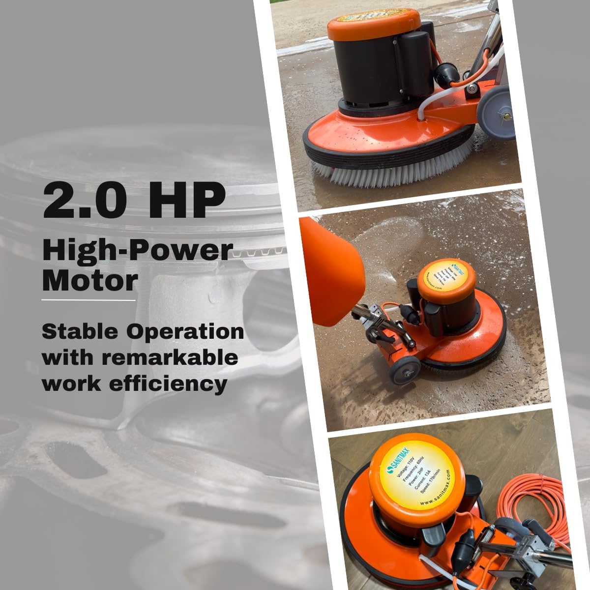 17" Heavy-duty Multi-Functional Floor and Carpet Buffer Machine - 2.0 HP, 175 RPM, 3.4-Gal Water Tank, Ideal for Commercial & Industrial Settings