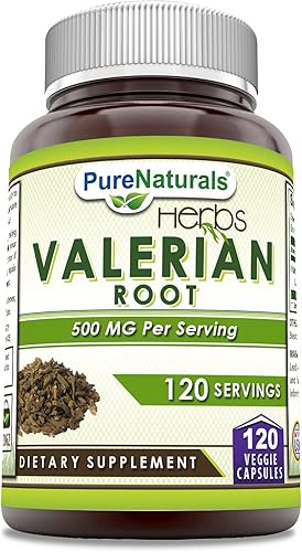 Pure Naturals Suplemento de raíz de valeriana 500 mg Cápsulas vegetales Sin OMG Sin gluten Fabricado en Estados Unidos (120 unidades)