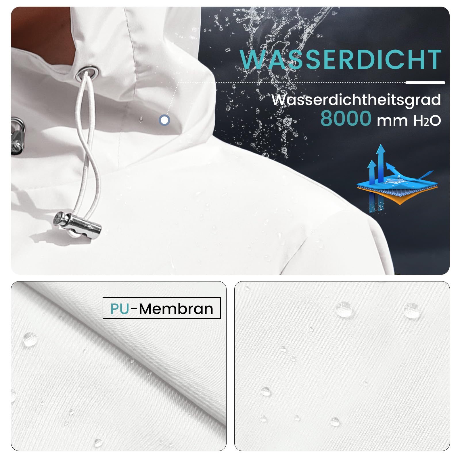 PONCEAU Damen Wasserdichte Faltbar Regenjacke mit Kapuze，Laufjacke Wasserdicht Atmungsaktiv Leichte Jacke Windbreaker Atmungsaktive Packbare zum Wandern Reisen Treking Fahrrad