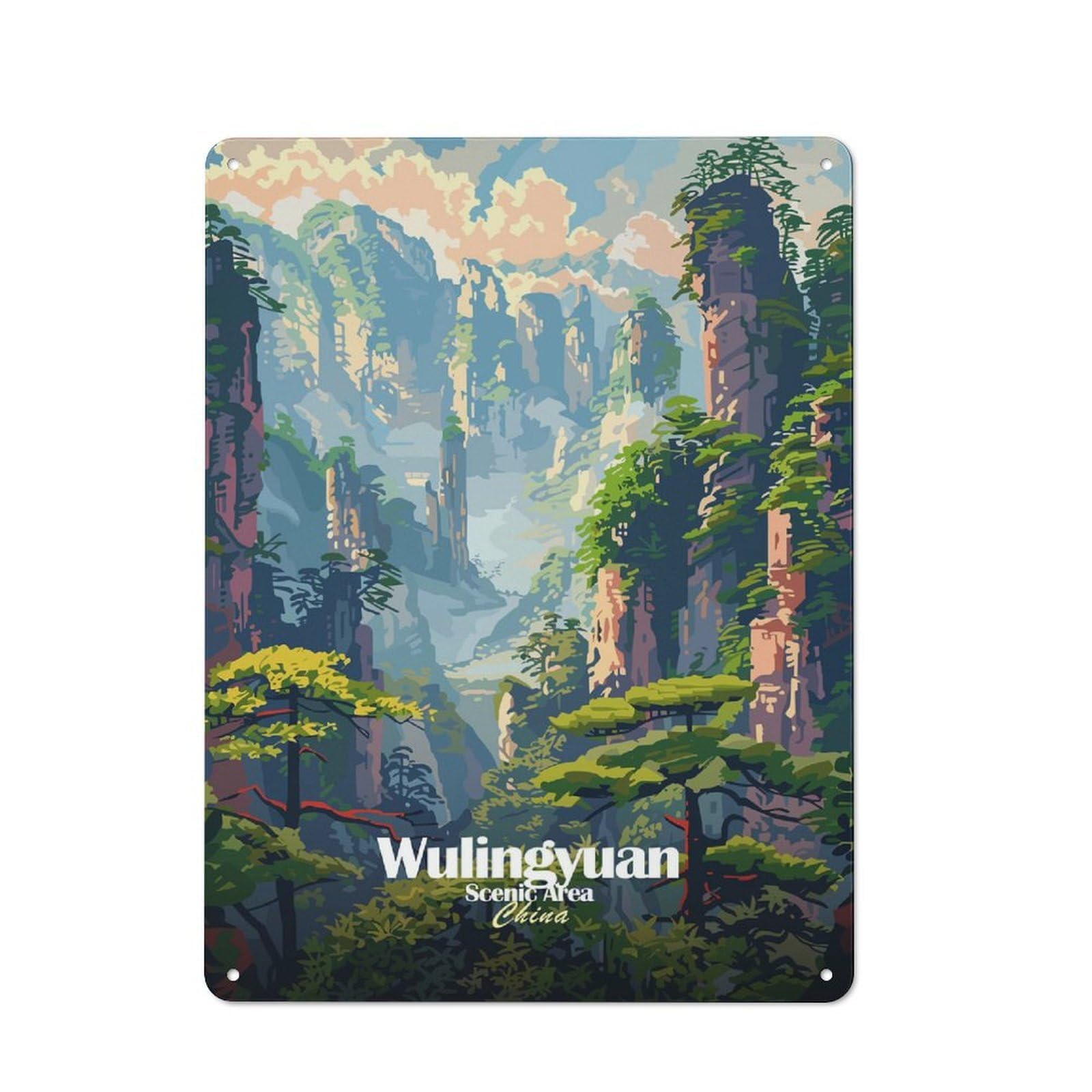 Junmoney Wulingyuan Scenic Area, China Metal Wall Art Sign With Design 40X30cm, Modern Retro Urban Room Decor For Workspace, Cafe, Hallway Or Garage