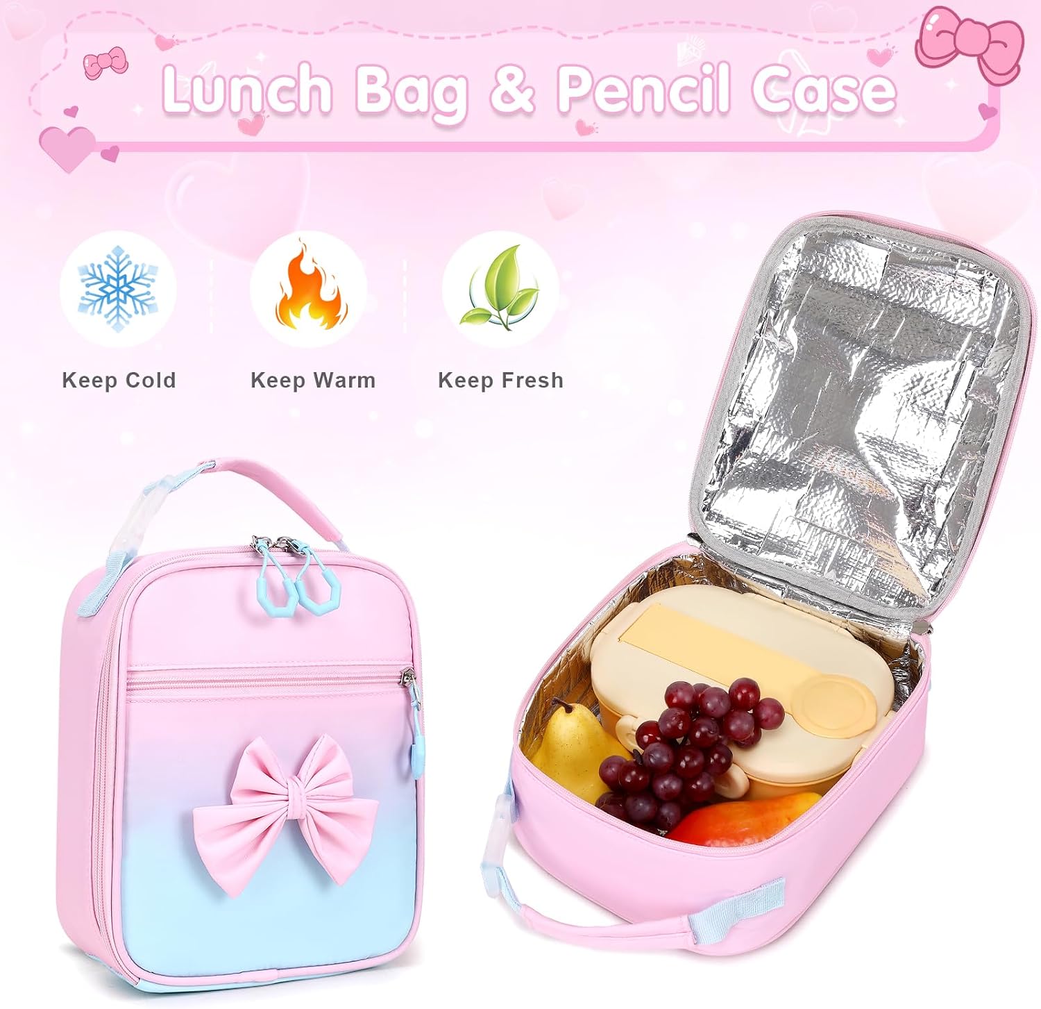 ACESAK Girls Backpack - 3PCS Backpack for Girls Cute School Backpacks for Girl Kindergarten Elementary Preschool Middle Kids School Bags with Lunch Box Pencil Case Set (Pink Blue)