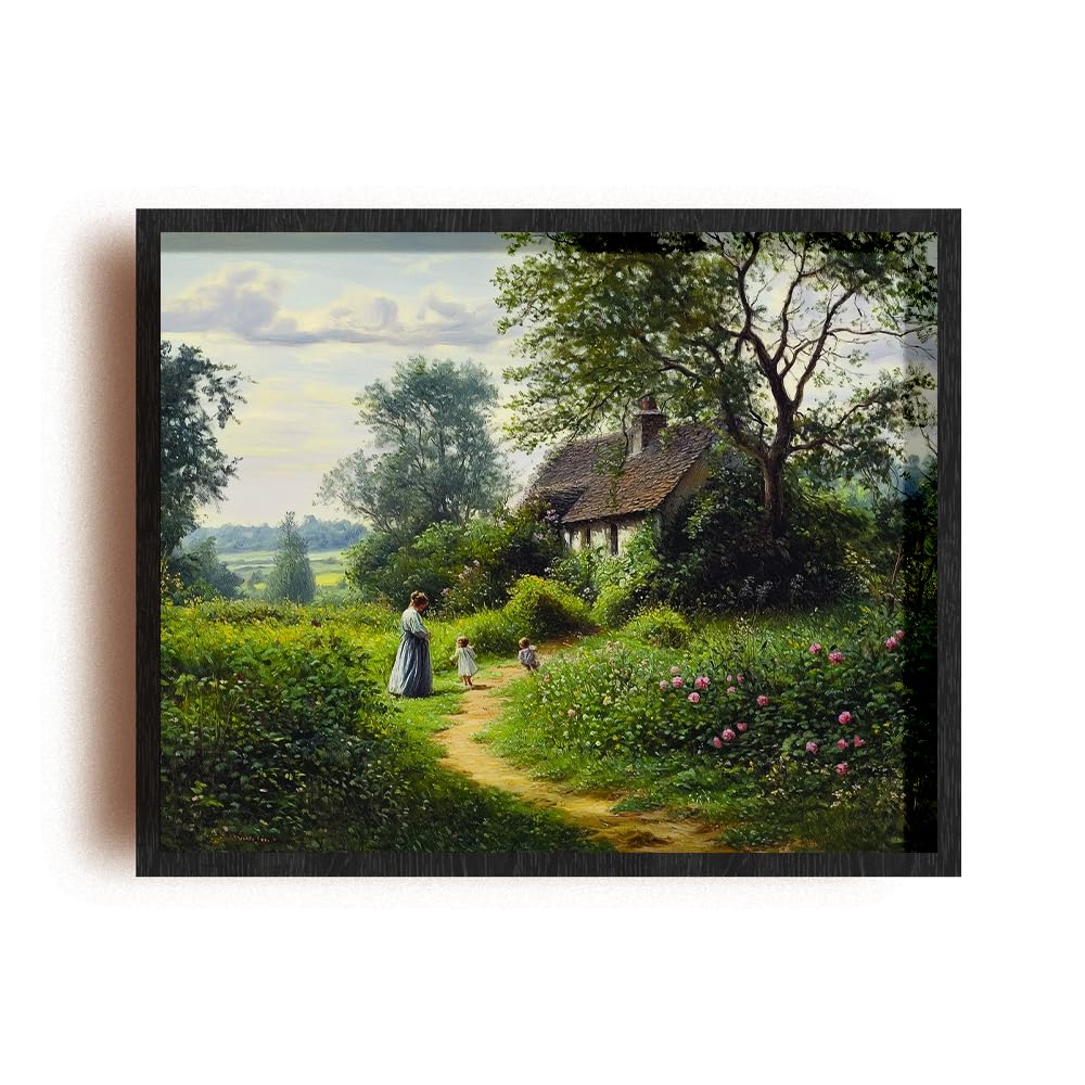 (Unframed) (20x16 Inch) Matte Wall Art Print Of Old Cottages At Pinner Painting Romantic Landscape, English Cottage Countryside Farmhouse 19th-century
