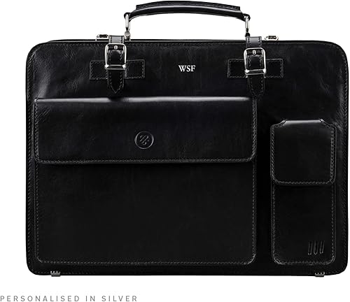 Miniatura 8 de Maxwell Scott - Mens Luxury Italian Leather Large Square Briefcase - Zip Closure - Handmade in Italy - The Alanzo