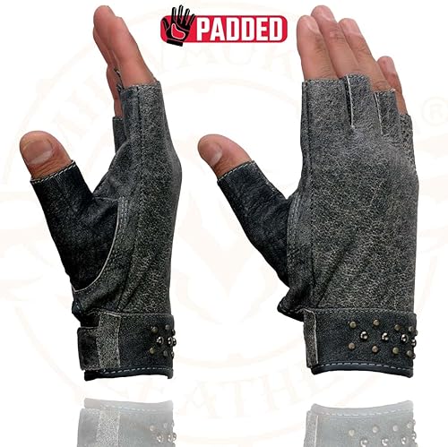 Miniatura 4 de Milwaukee Leather MG7761 - Guantes sin dedos de cuero negro con palma de gel para mujer, con elegantes detalles en la muñeca para motocicleta