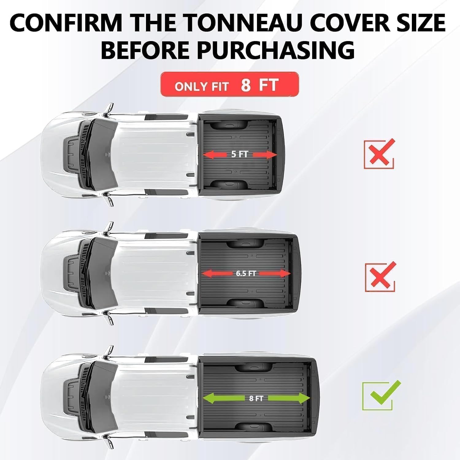 8ft Hard Tri-Fold Truck Bed Tonneau Cover Compatible with 2017-2026 Ford F-250 F-350 Super Duty | Styleside 8ft Bed, Black | Theftproof | Waterproof | Fiberglass