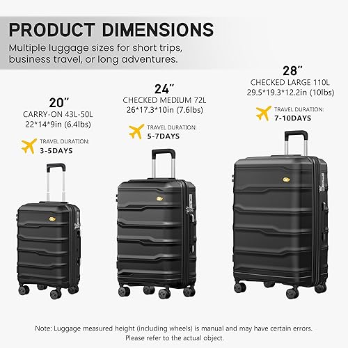 Vista 7 de MGB Equipaje de mano de 20 pulgadas aprobado por aerolíneas con ruedas giratorias duraderas, expandible, ligera, maleta rígida para fines de semana
