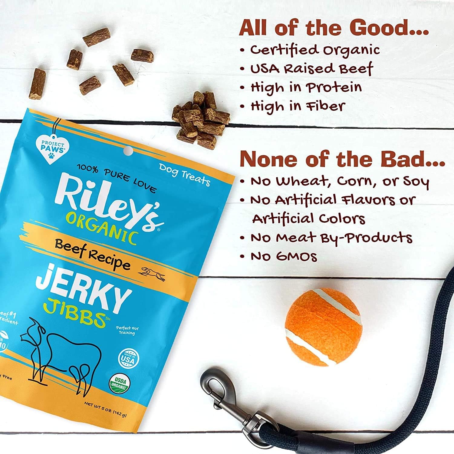 Riley's Organics Jerky Jibbs Beef Recipe Dog Treats 3 Pack 5 oz