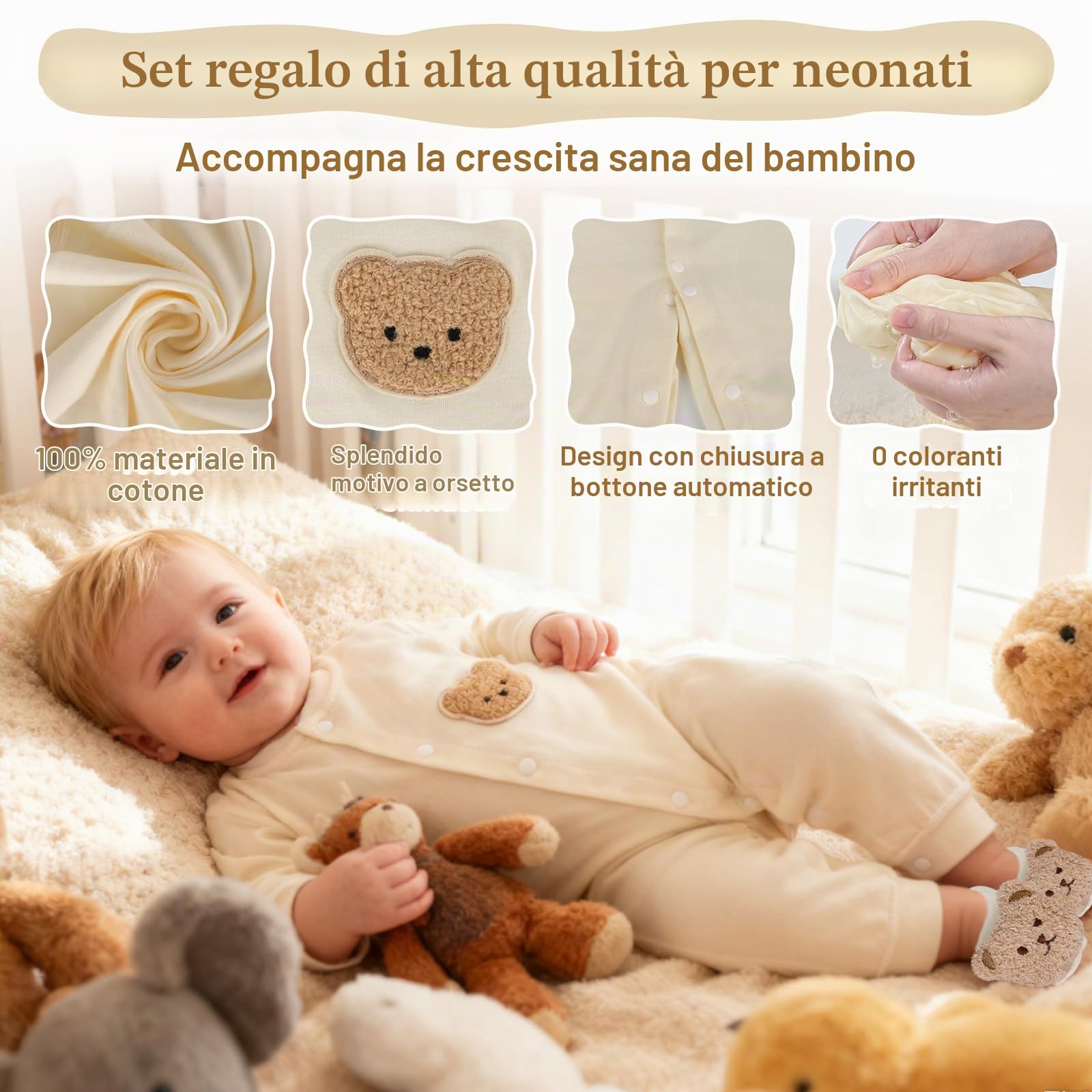 Herefun Regalo Nascita Bimba Bimbo, Baby Shower Regali, Regalo Neonato Unisex con Pagliaccetto Neonato, Peluche Giocattoli, Asciugamani Bagno per Bambini Bambine