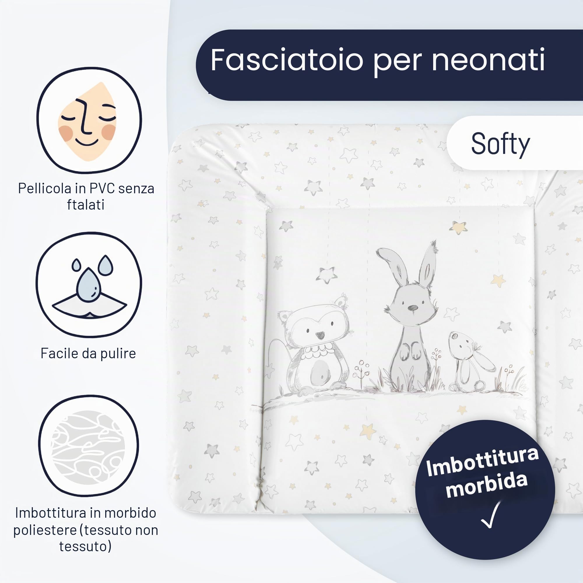 Julius Zöllner Materassino fasciatoio Softy, 85 x 75 cm, impermeabile e lavabile, prodotto in Germania, Oeko-Tex Standard 100, motivo: stelle