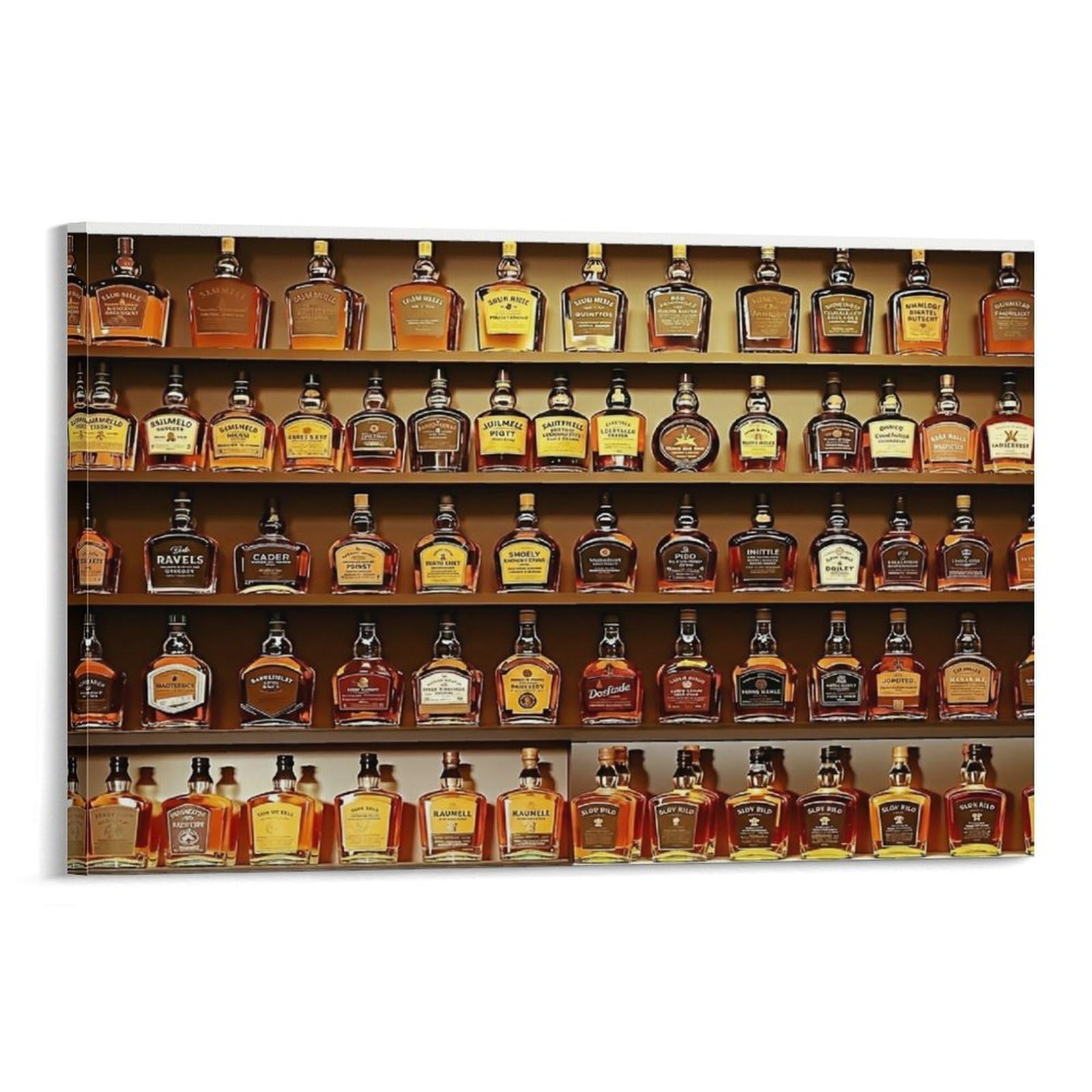 CPLVKWRQJ Whiskey Collection Individual Bar Shelves Full of Liquor Bottles Wall Art Pieces - Office Canvas Print Fade Resistant Wall Focal Art Ready to Hang 20x30inch(50x75cm)