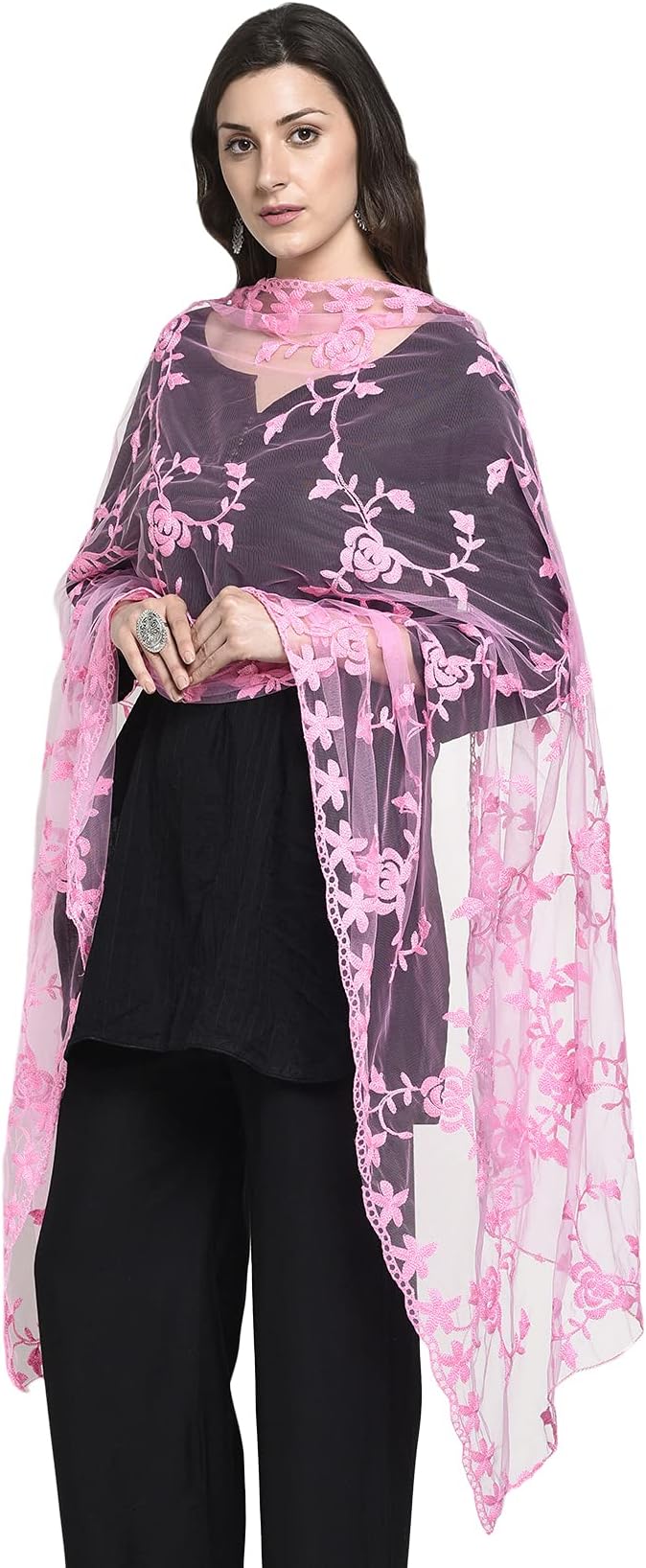 Women's Nylon Net Embroidered Dupatta