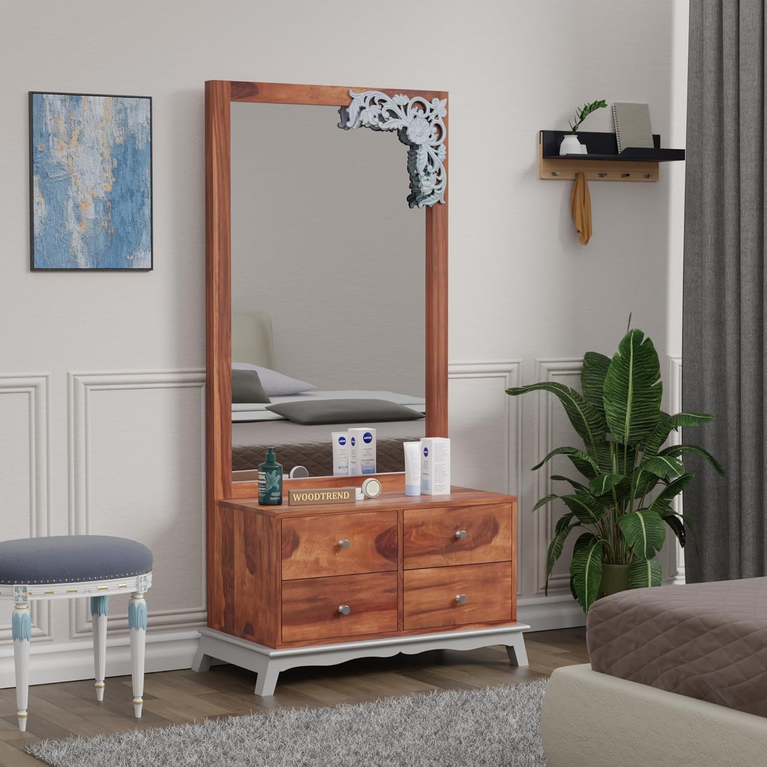 SHUBHANKAR ART Wood Dressing Table - 4 Drawers | Wooden Dressing Table | Sheesham Wood | Bedroom Furniture (Natural Finish)-image-13